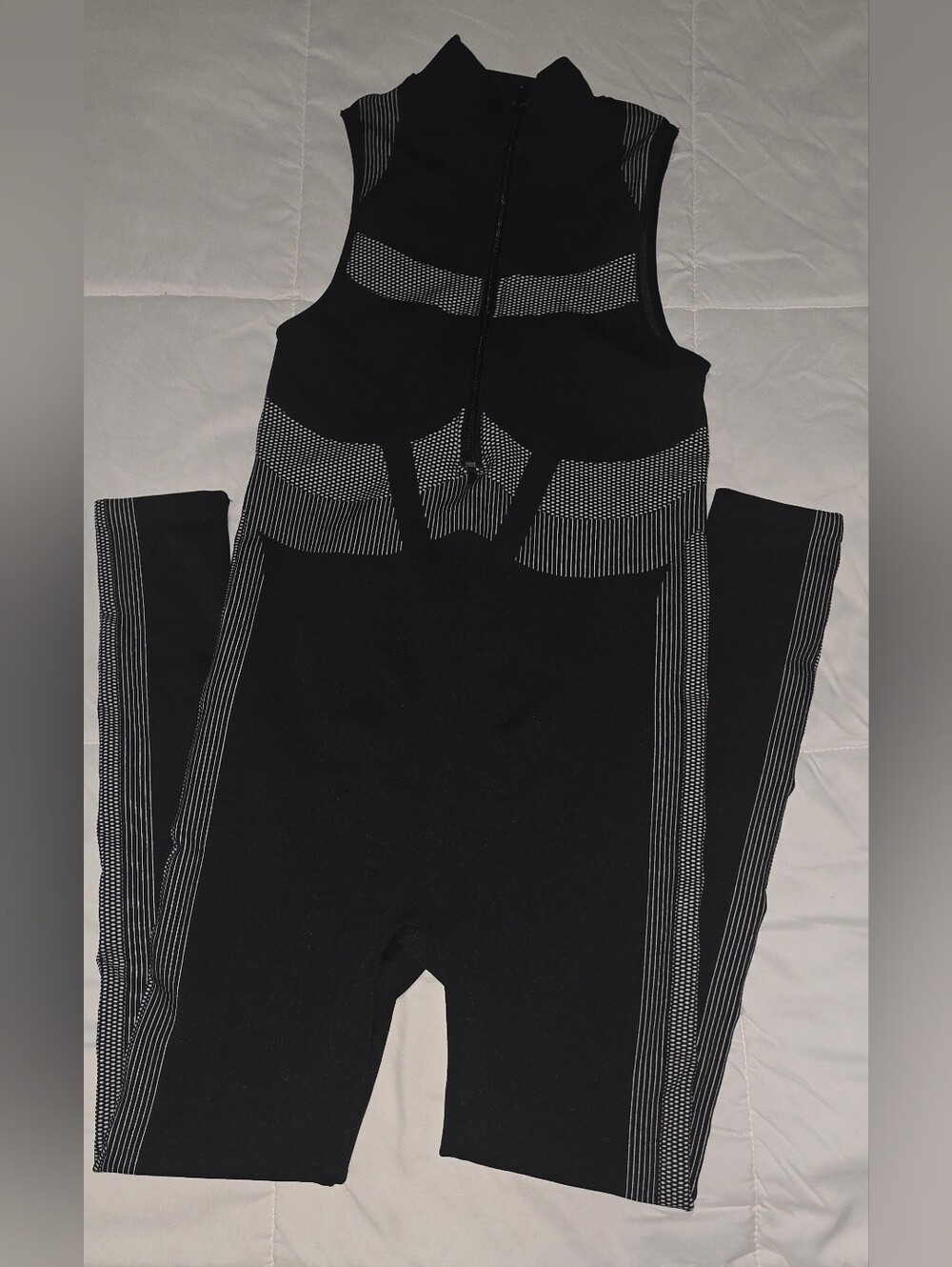 Fashion Nova Black Sleeveless Seamless Jumpsuit with Stripe Panels